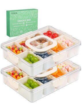 2Pack Snackle Box Containers Dishwasher Safe Divided Serving Tray with Lid